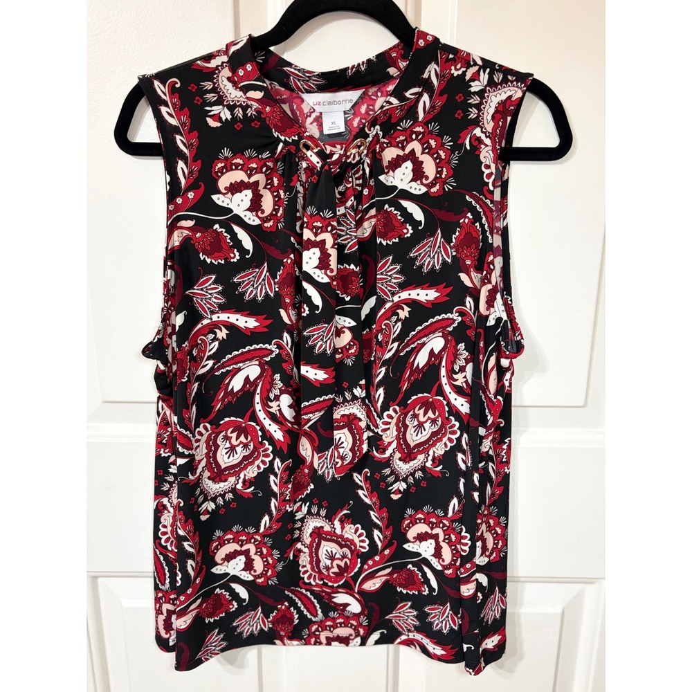 Liz Claiborne | Sleeveless Paisley Keyhole Blouse | XL || Red Black Cream|